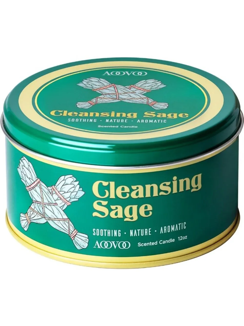 Large 12oz Sage Candle with Crystals & Leaves - Aromatherapy for Meditation